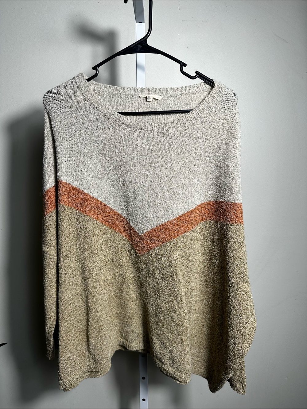 H1. easel Chevron Colorblock Crewneck Sweater - Cream, Tan & Rust oversized